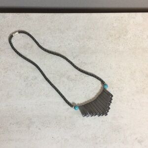 Hematite bead with turquoise bead and hematite fan pendant necklace